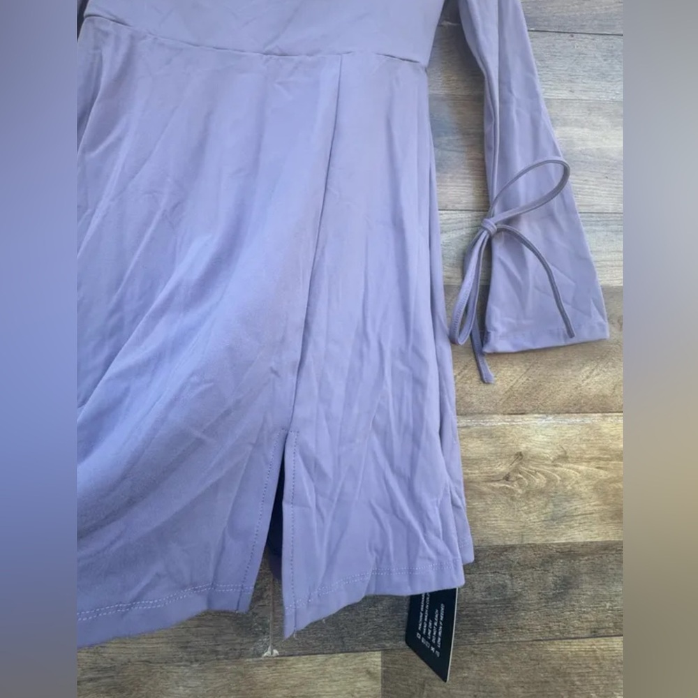 🍬 NWT Aotasely Bodycon Mini Dress~Women’s Sz Sm~Lavender~Long, Trumpet Sleeves - Picture 4 of 9